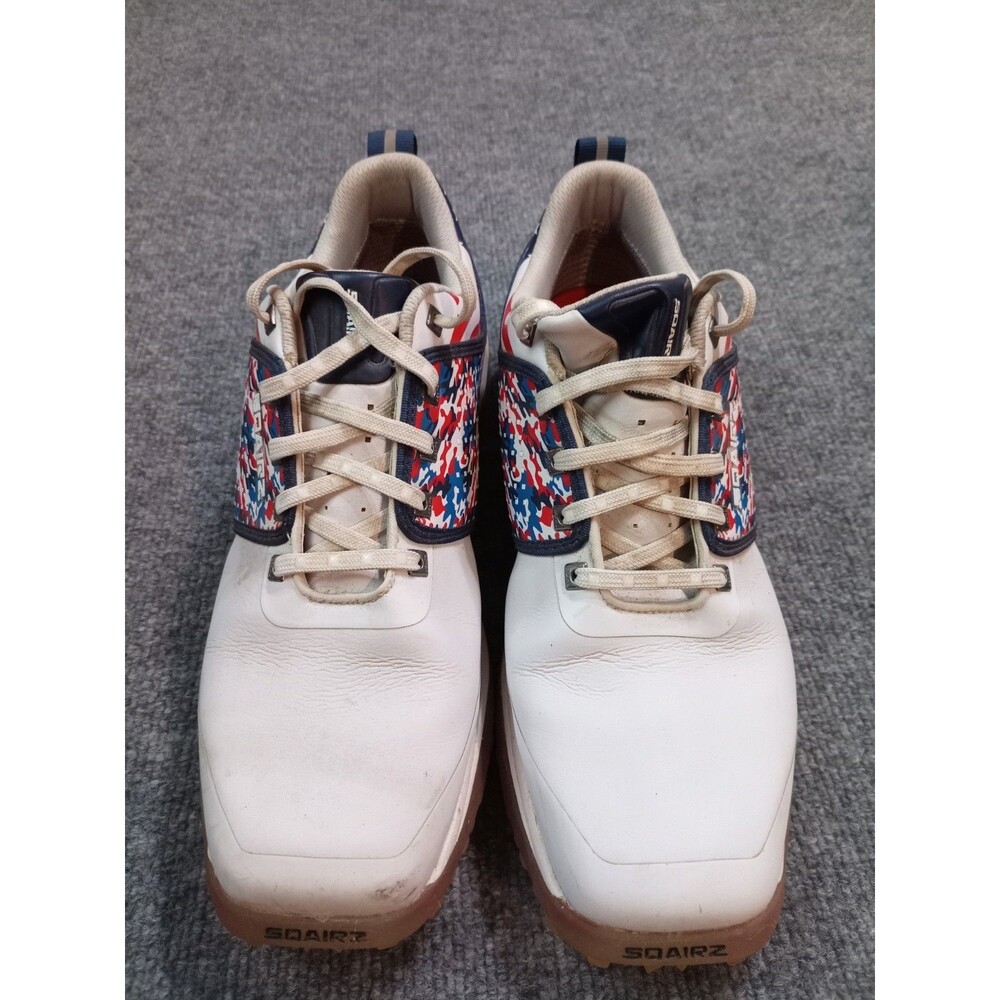 Sqairz Men’s Golf Shoes Size 11 White Red Blue Spikeless Athletic Golf Shoe
